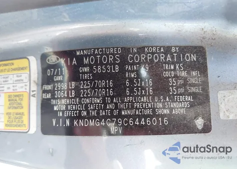 2012 Kia Sedona Lx из США, поврежденный, VIN KNDMG4C79C6446016